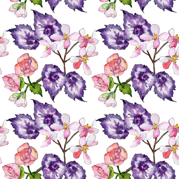 Wildflower begonia flower pattern in a watercolor style. - Valokuva, kuva