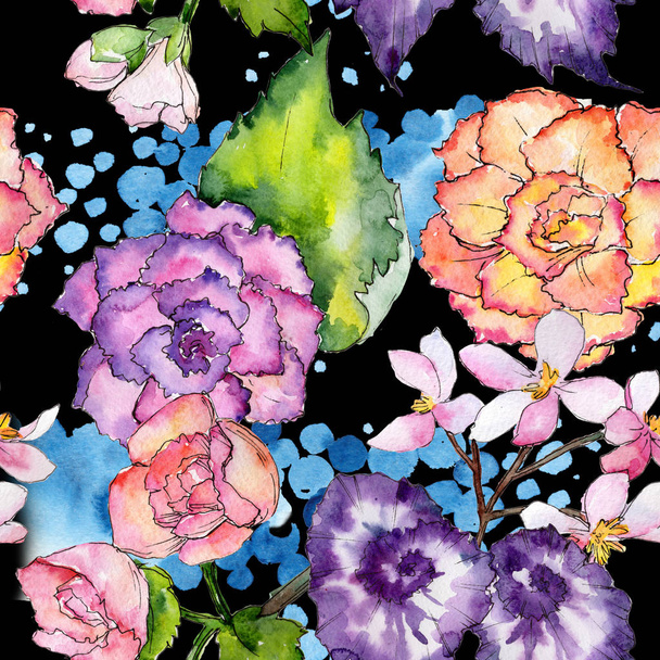 Modèle de fleur de bégonia sauvage dans un style aquarelle
. - Photo, image