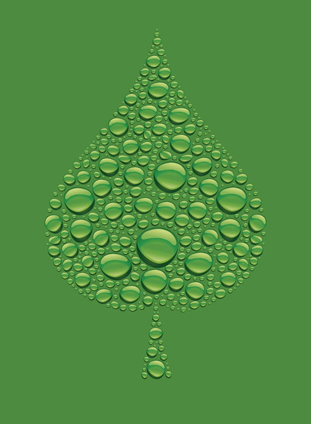 viele grüne Wassertropfen, die eine Blattform erzeugen - Umweltsymbol - Vektor, Bild