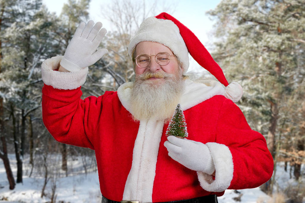 Санта Клаус машет рукой на улице
. - Фото, изображение