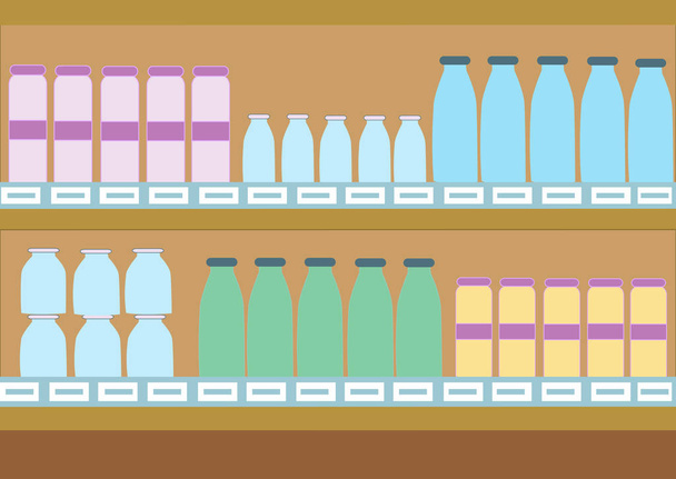 Estantes de supermercado con productos lácteos - Vector, Imagen