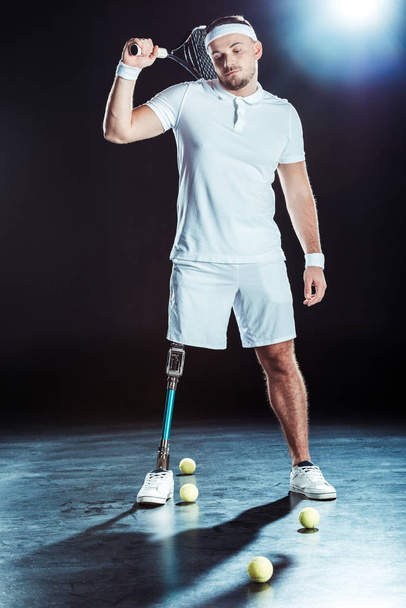 paralympic tennis player with racket - Фото, зображення
