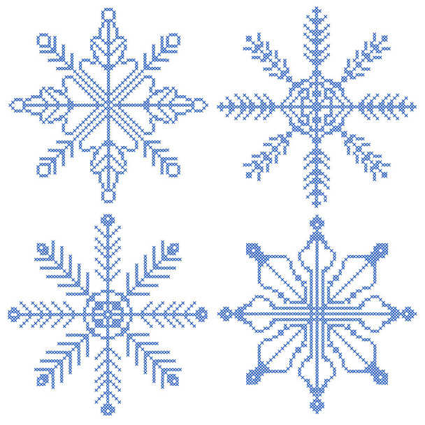 4 cross-stitch snowflakes - Vector, Image