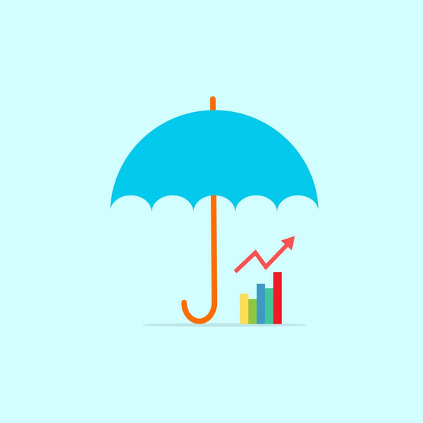 Umbrella covers the profit growth schedule. Vector illustration . - Vektor, kép