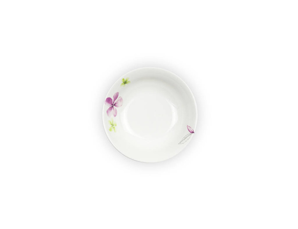 Біла миска з квітковим малюнком, ізольована на білому тлі, відсічний контур
 - Фото, зображення