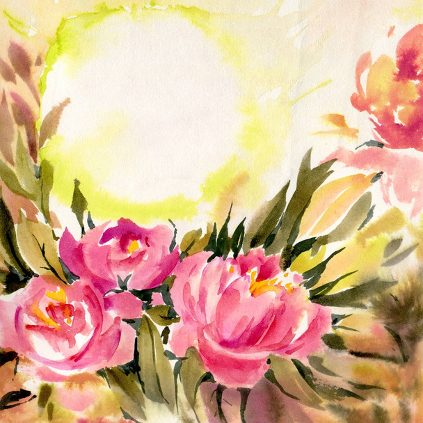 Background with watercolor flowers  - Фото, изображение