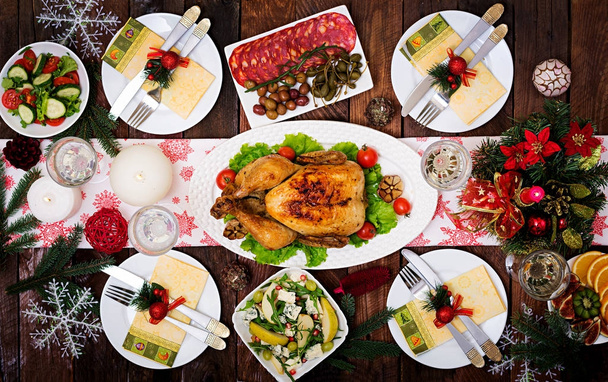 Christmas table served with turkey - Photo, Image