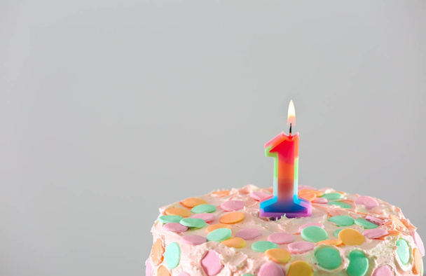 Cake with candle for birthday - Фото, зображення
