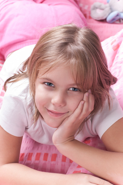 beautiful girl in the pink sheets - Foto, Imagem