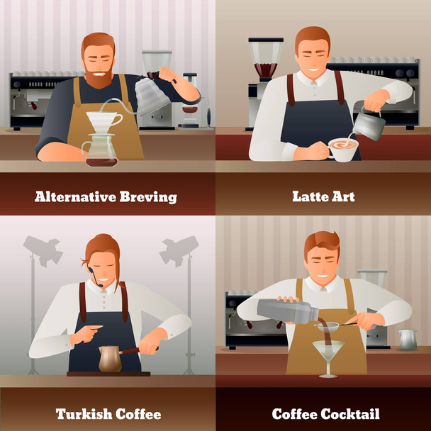Barista e café conjunto de ícones conceito
 - Vetor, Imagem