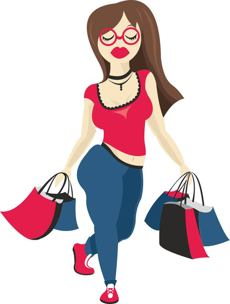 ファッショナブルな女の子のショッピング - ベクター画像