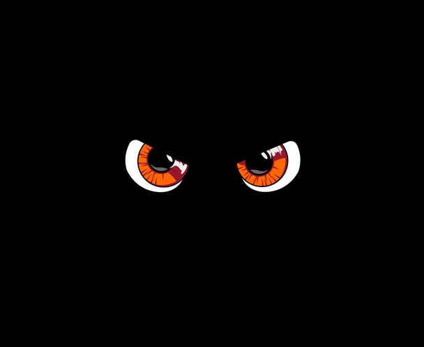 Orange räuberische Monsteraugen isoliert auf schwarzem Hintergrund. vect - Vektor, Bild