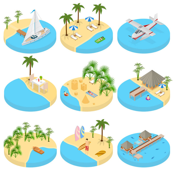 Beach Vacation Set Icons 3d Isometric View. Vector - Vettoriali, immagini