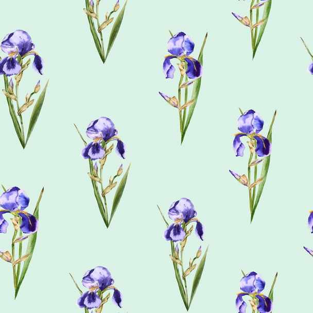 Background of iris flowers. Seamless pattern for fabric. - Foto, imagen