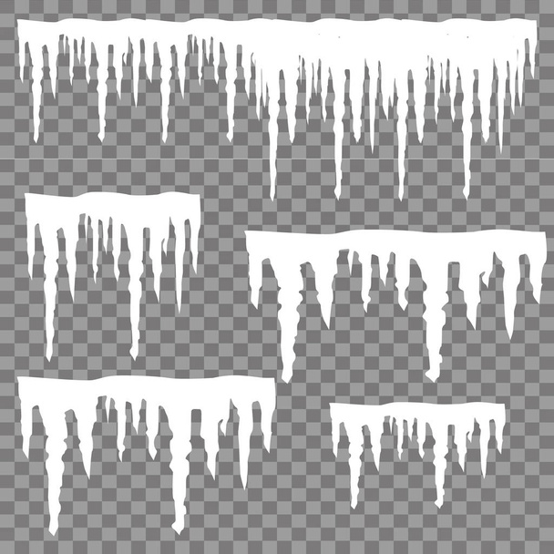 Set of snow icicles isolated on transparent background. Vector illustration - Vector, Image