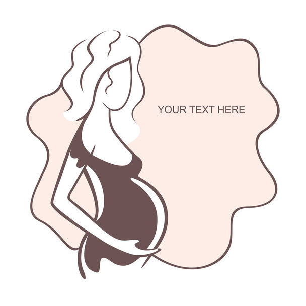 Mujer embarazada con un vestido. Jovencita - madre. Boletín médico. Ilustración vectorial, el formulario para el texto. Folleto, pancarta, póster de diseño
 - Vector, imagen