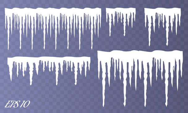 Conjunto de carámbanos de nieve aislados sobre fondo transparente. Ilustración vectorial
 - Vector, Imagen