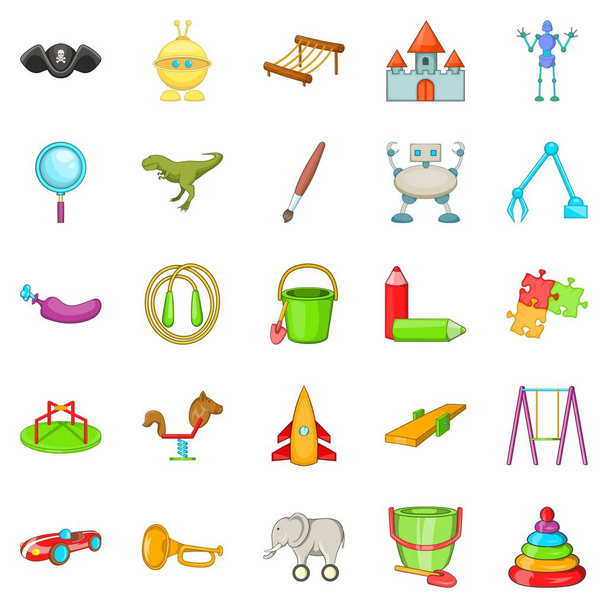 Cheerful toy icons set, cartoon style - Vector, Image