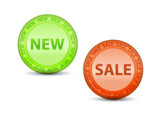 Зеленими і помаранчевими етикетки з продажу теги і нову - Вектор, зображення