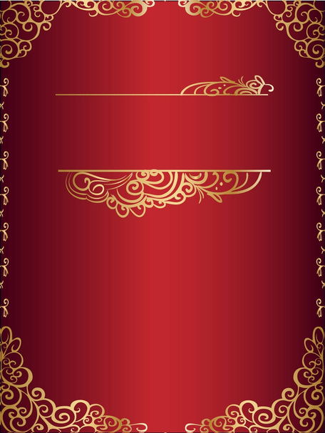 Elegant red  rectangle greeting card with golden decor and frame - Valokuva, kuva