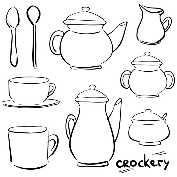 Doodle sada ikon - čaj a káva - konvice, konvice, sugar mašlí - Fotografie, Obrázek