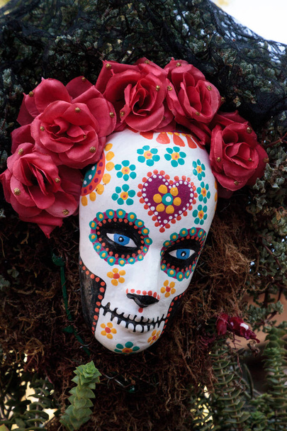 Blume und Skelett am dia de los muertos - Foto, Bild