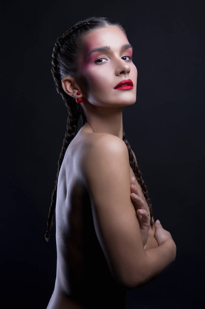 beautiful nude woman with Braids hairstyle - Photo, Image