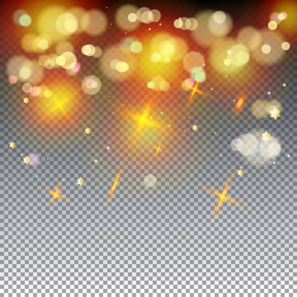 Gold abstract bokeh background, shiny defocus lights vector. Gold defocused sparkles, blurred, transparent,glowing magic decoration. Wallpaper Birthday party, Christmas Holiday event, celebration, aniversary, greeting cards, sign, advertising design. - Vector, Image