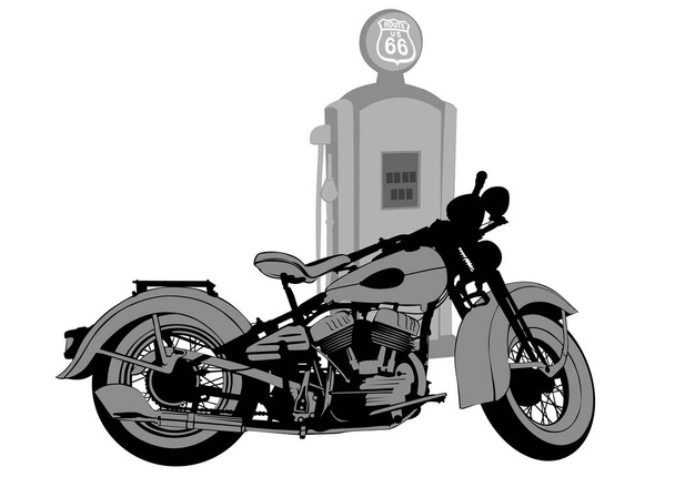 Motocicleta no posto de gasolina dois
 - Vetor, Imagem