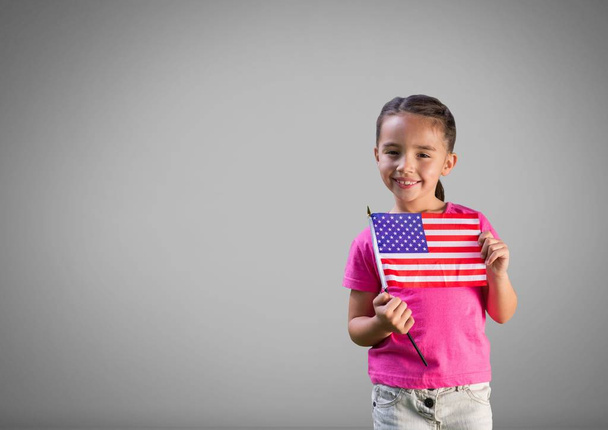 Girl  with American flag - 写真・画像