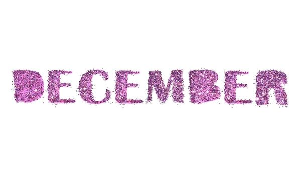 December, name of the winter month of purple glitter isolated on white background - Photo, Image
