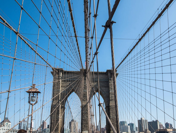 View of Brooklyn bridge in New York city - 写真・画像