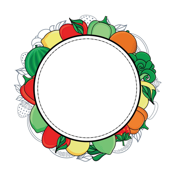 vector sketch style fresh fruits, vegetables template - Вектор, зображення