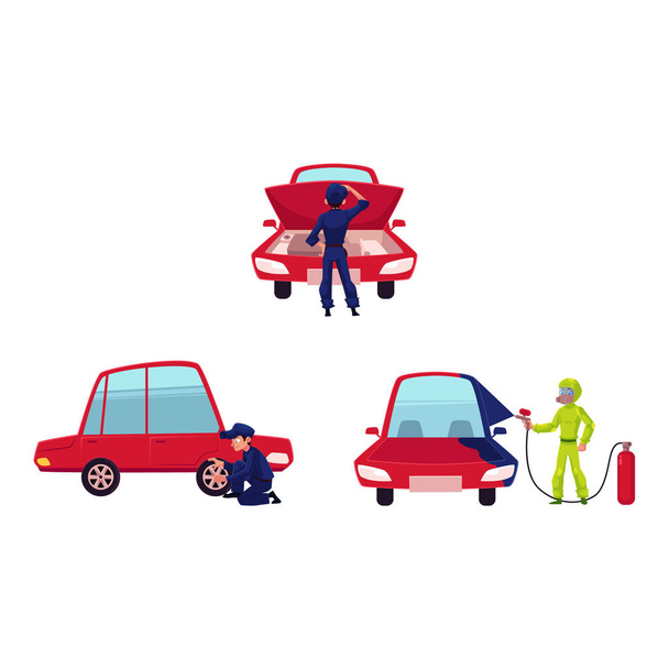 Проверка механики, покраска автомобиля и смена шин
 - Вектор,изображение