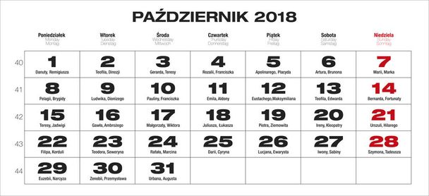 Polish calendar for 2018 - Vector, Image