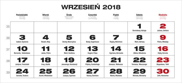 Польский календарь на 2018 год
 - Вектор,изображение