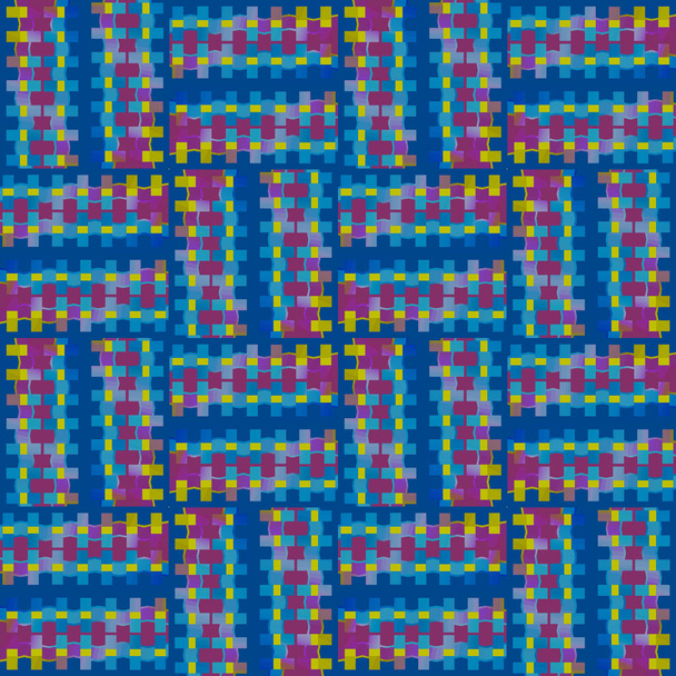Pravidelné bezešvé čtverce a obdélníky vzor modrá fialová lila žlutá přesunula - Fotografie, Obrázek