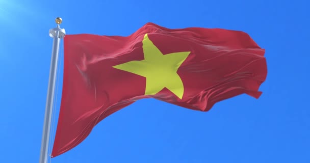 Bandeira do Vietnã acenando ao vento com céu azul, loop
 - Filmagem, Vídeo