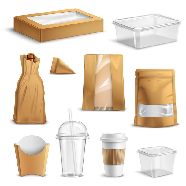 Set realistico di imballaggio da asporto Fastfood
 - Vettoriali, immagini