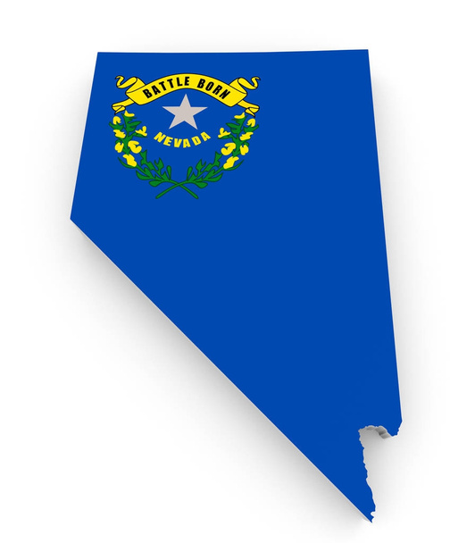 Mapa fronterizo geográfico y bandera del estado de Nevada aislados sobre un fondo blanco, representación 3D
 - Foto, imagen