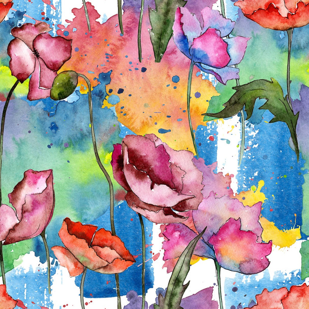 Padrão de flor de papoula de flores silvestres em um estilo aquarela
. - Foto, Imagem