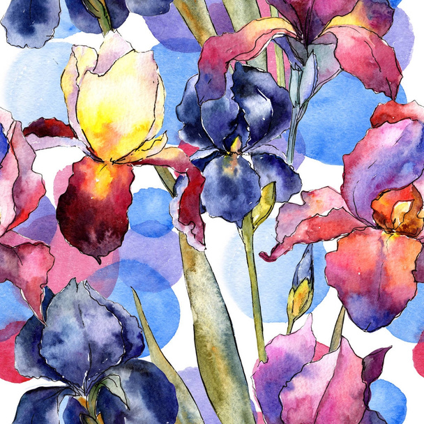 Kır çiçeği renkli iris çiçek deseni suluboya tarzında. - Fotoğraf, Görsel