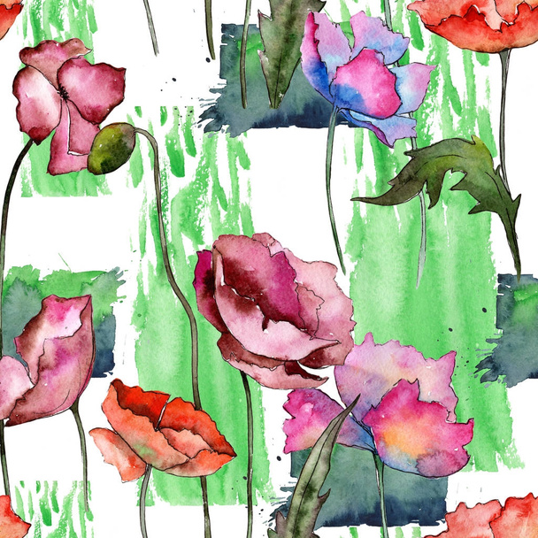 Wildflower poppy flower pattern in a watercolor style. - Zdjęcie, obraz