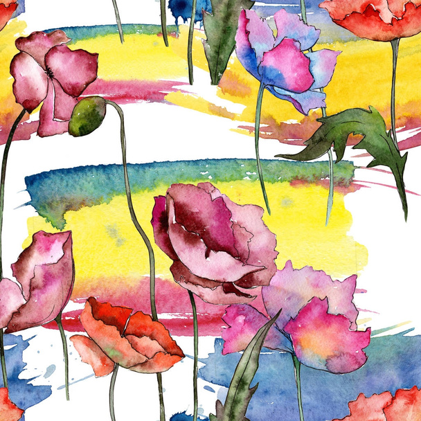 Wildflower poppy bloemenpatroon in een aquarel stijl. - Foto, afbeelding