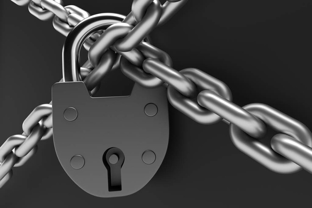 The gray metal chain and padlock  - Photo, Image