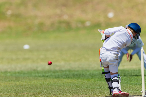 Cricket Juniors Fielder Batsman Ação
 - Foto, Imagem