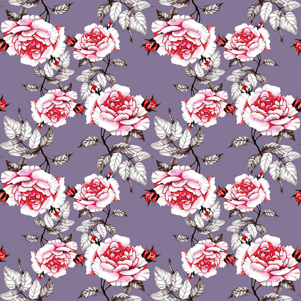 Seamless pattern with red roses  - Zdjęcie, obraz