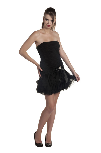 красивий підліток у чорній випускній сукні
 - Фото, зображення
