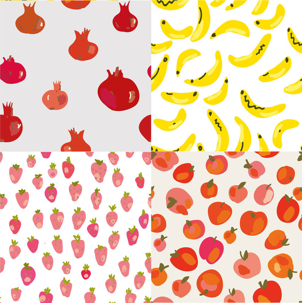 Fruits seamless patterns set - Vector, Image