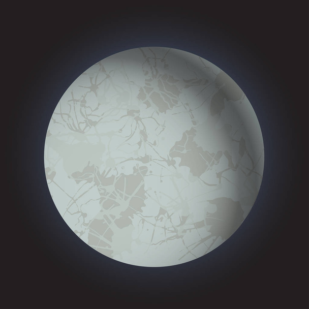 Realistic Volume 3d Full Moon on Black Dark Background. Mystical Shining Moonlight. Space planet. Vector illustration. - Wektor, obraz